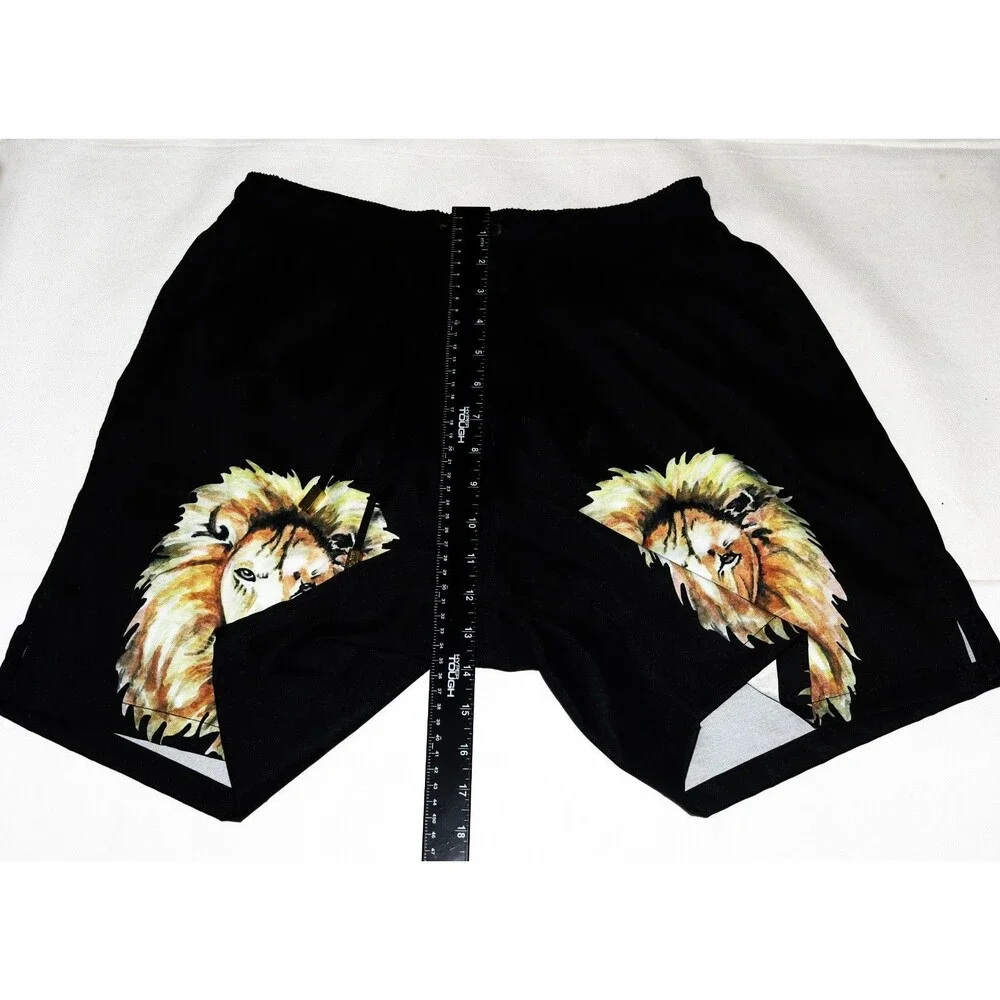 Kenny Flowers Men's Lion Print Black Mesh Lined Pockets Swim Trunks Size XL